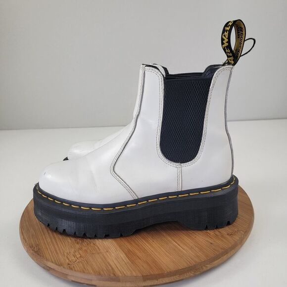 Dr. Martens Shoes - Dr Martens 2976 Quad Boots White Platform Leather Chelsea Docs Women's 8 Men's 7